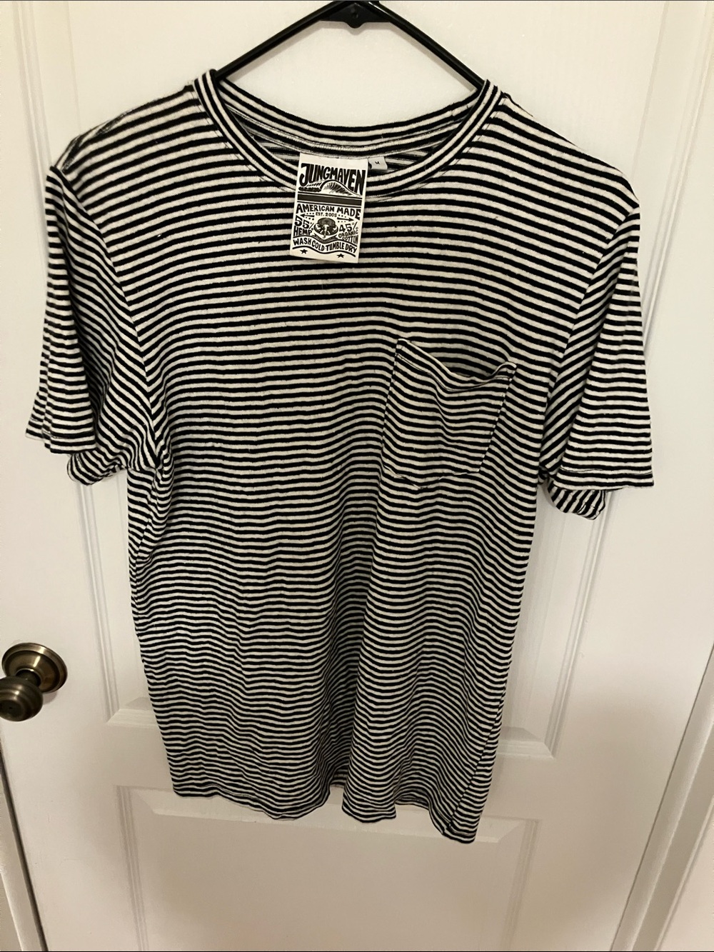 Jungmaven hemp Black & White Striped Pocket Tee